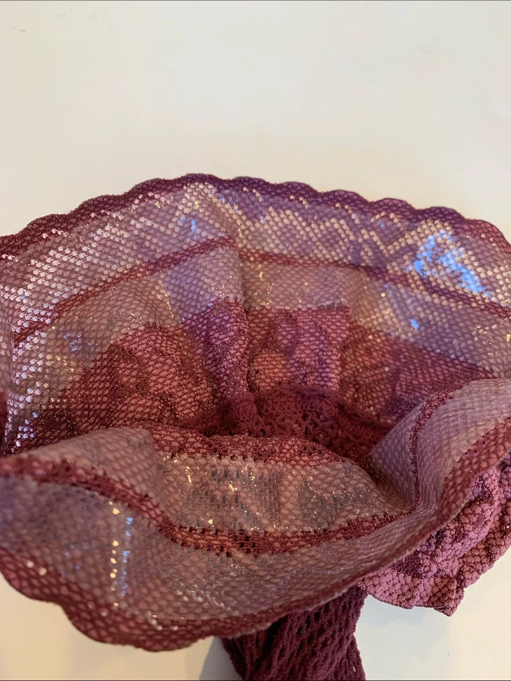 Plum Fishnet Lace Top Stay Up Thigh High Stockings One Size